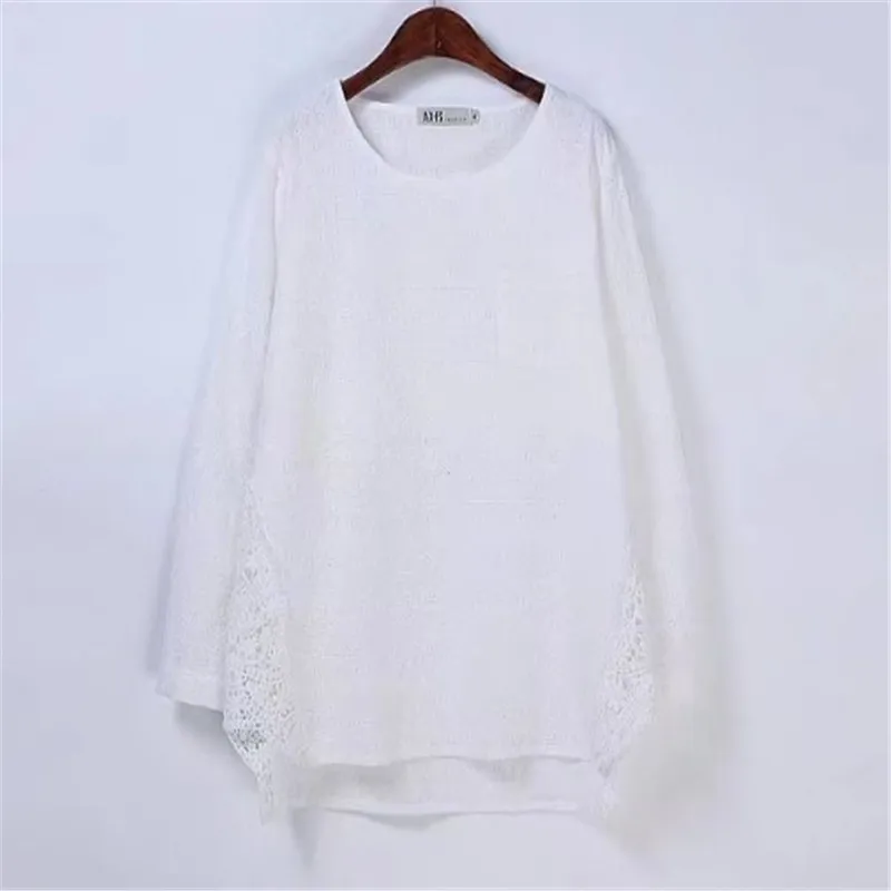 Blusas Для женщин полный хлопок черный большие размеры Футболки цветочной вышивкой длинные рукава открытые белые 3XL 6XL свободные топы тройники рубашки футболки женские