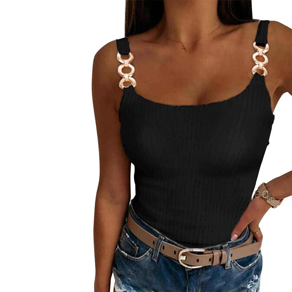 

Women Chain Tank Tops Solid Colour Sleeveless Female Camisole Blouses Summer Basic Sexy Ladies Fashion Crop Top Straps Vests D30
