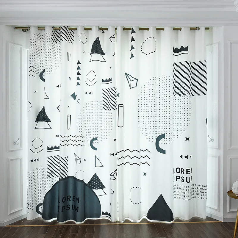 

Простые белые светонепроницаемые занавески с цифровым принтом, термоизолированные оконные шторы с геометрическим узором, занавески для го...