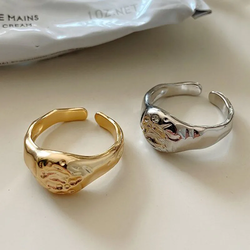 

A00954 Minimalist 100% 925 Sterling Silver Rough Geometric Irregular Korean Open Ring for Women Punk Hip-hop Jewelry