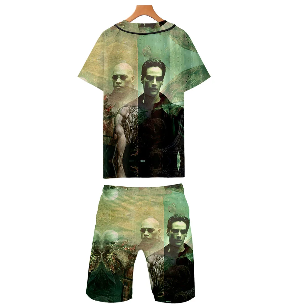 Новинка 2019 мужские модные комплекты из двух предметов футболка с принтом матрицы