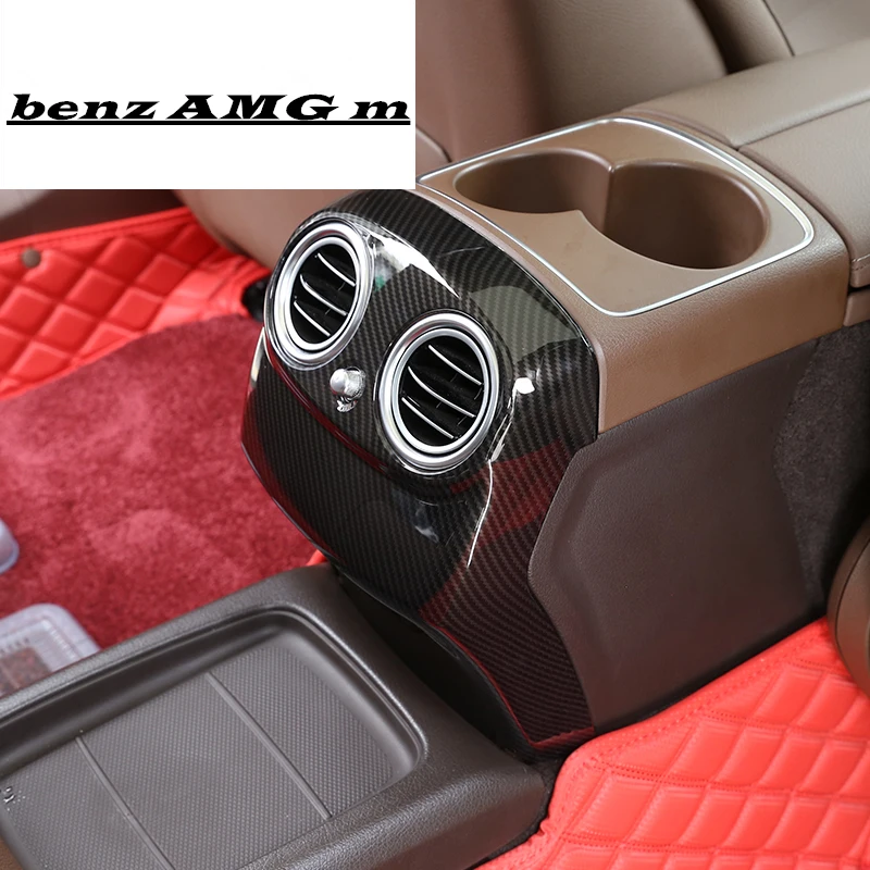 Center Armrest Rear Storage Panel AC Outlet Decorative Frame Cover Trim For Mercedes Benz E Class W213 2016-17 ABS Carbon Fiber |