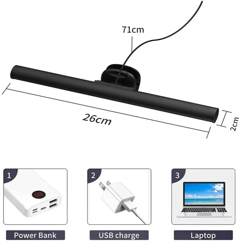 

USB LED Screen Bar Lights Desktop Display Lamp Dimmable Laptop Monitor Hanging Light Table Lamp Eye Protection Reading Lamp Drop