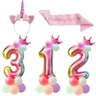 32inch Радуга Номер Воздушные Шары Фольгированные Шары Единорог День Рождения Украшения Девушка Шелковый День Рождения створка и оголовье на День Рождения Украшения Дети