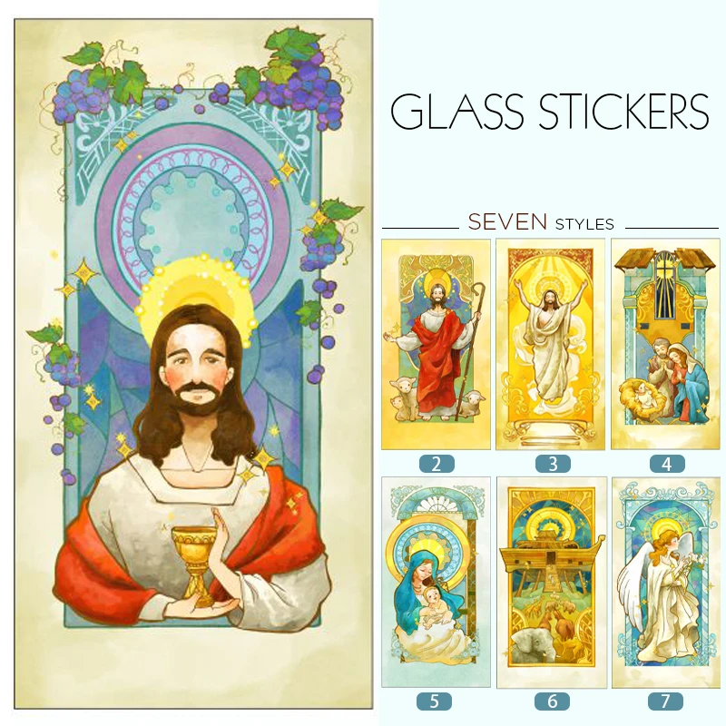 

Retro Jesus Painted European Church Art Glass Film Stained Glass Films Pvc Self-adhesive Opaque Window Films Privacy Stickers
