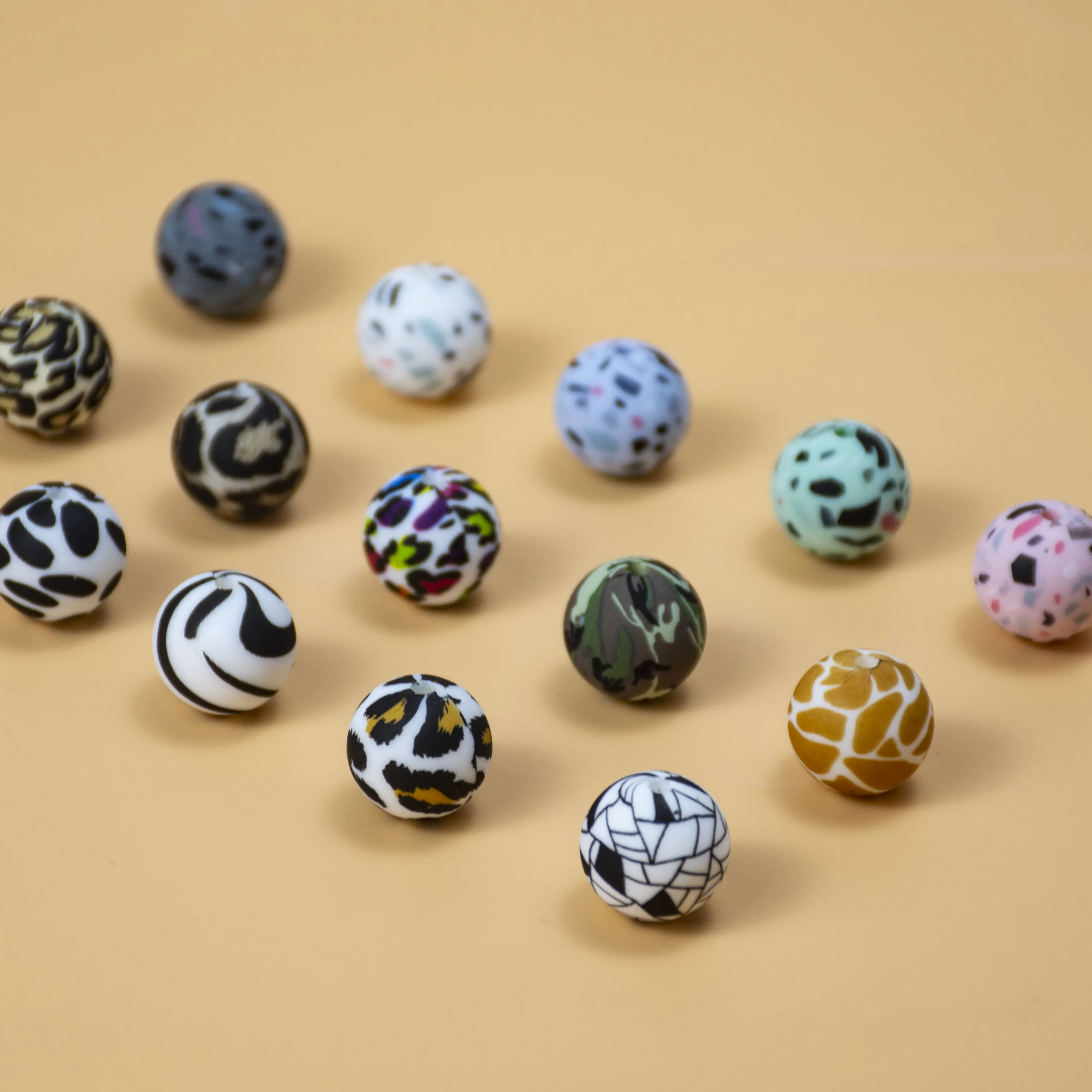Cuentas redondas de silicona de 15 MM, collar de lactancia con estampado de leopardo geom&eacute;trico respetuoso con el medio ambiente, cadena de chupete DIY, grado alimenticio, 10 Uds.-2