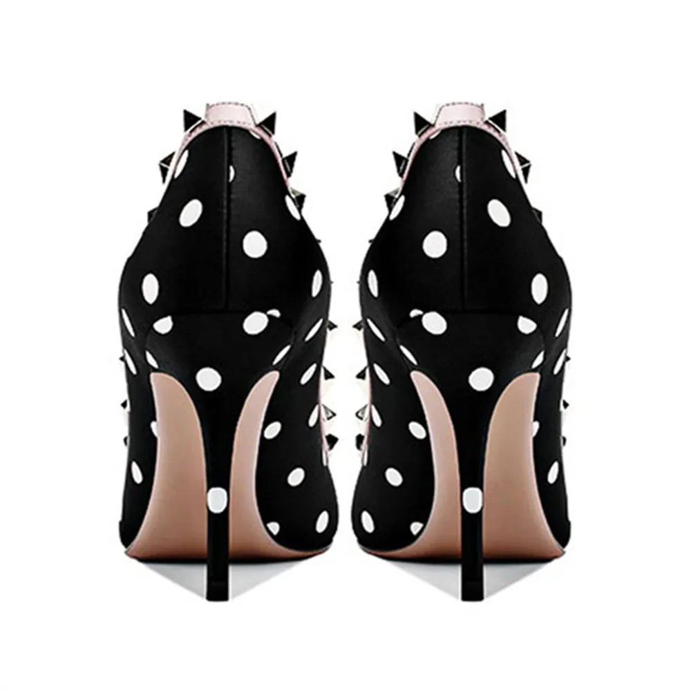

Ayoway New Arrival Polka Dot Metal Studs Strikes Fashion Sexy Pointed Toe Stiletto Ladies High Heels Female Women Shoes
