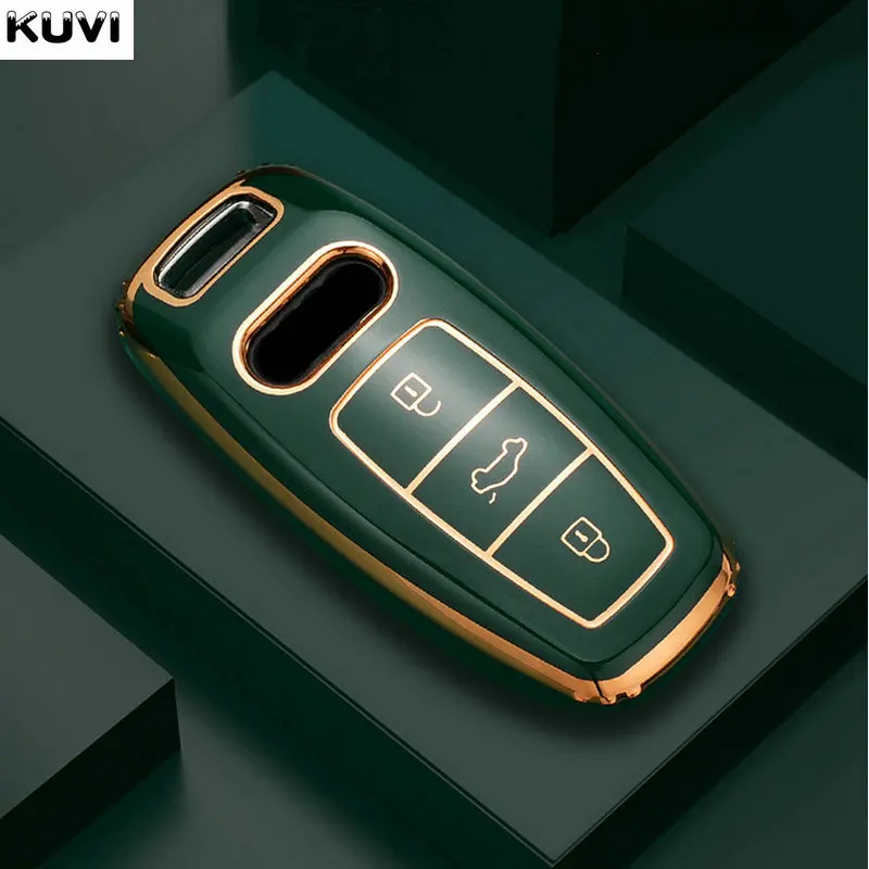 

New TPU Car Remote Key Case Cover Shell Fob For Audi A6 A7 A8 E-tron Q5 Q8 C8 D5 Gold Edge Design Holder Protector Accessories