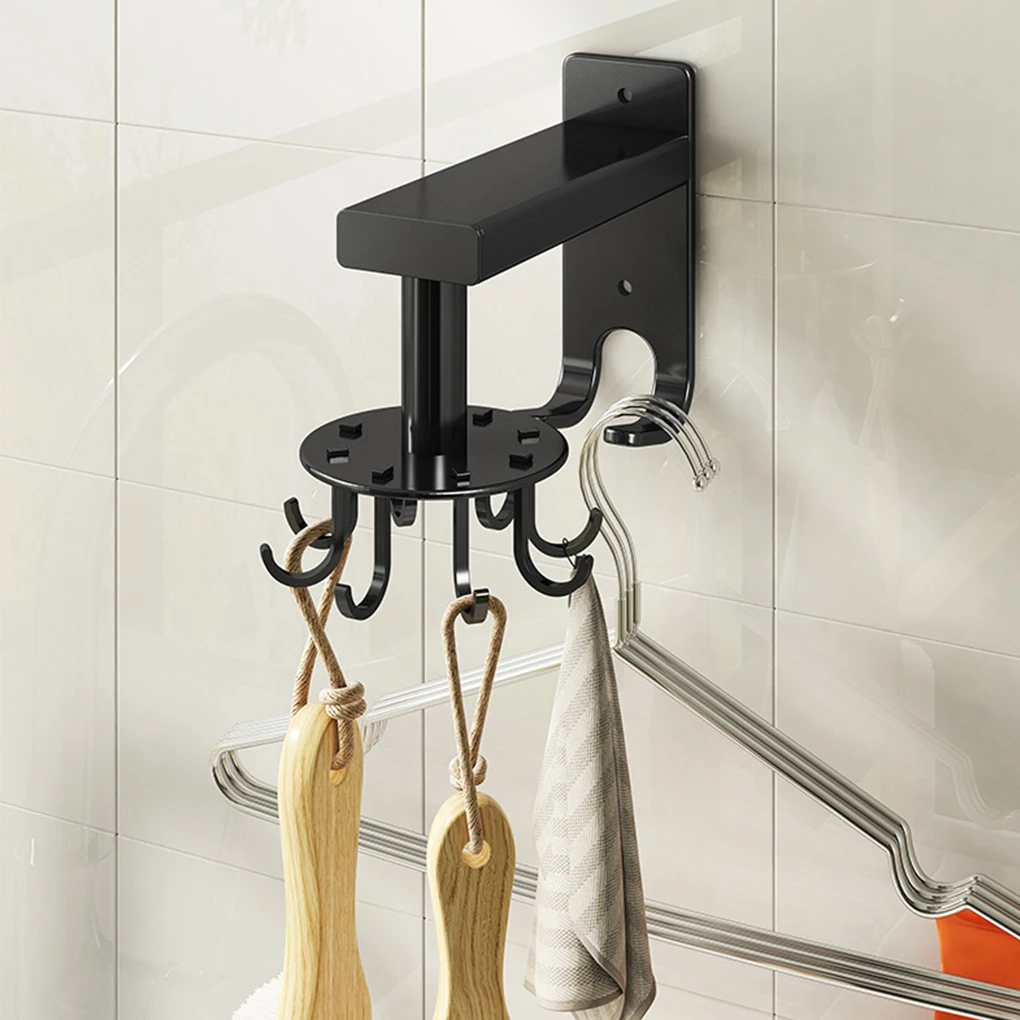 

360 Degrees Rotation Aluminum Hook Spoon Towel Rag Space-saving Storage Rack Wall Mounted Pants Organizer Hanger Kitchen