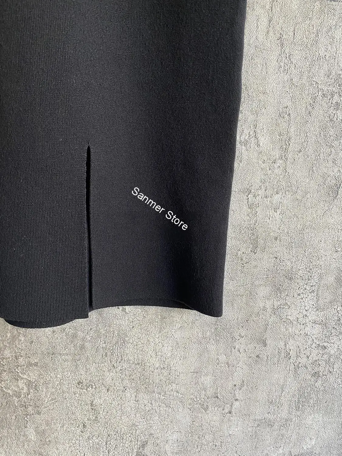 

Women Knit Slit Mini Dress Retro Black Stretch Slim Square Collar Short Sleeve Thin Female Summer High Waist Dress