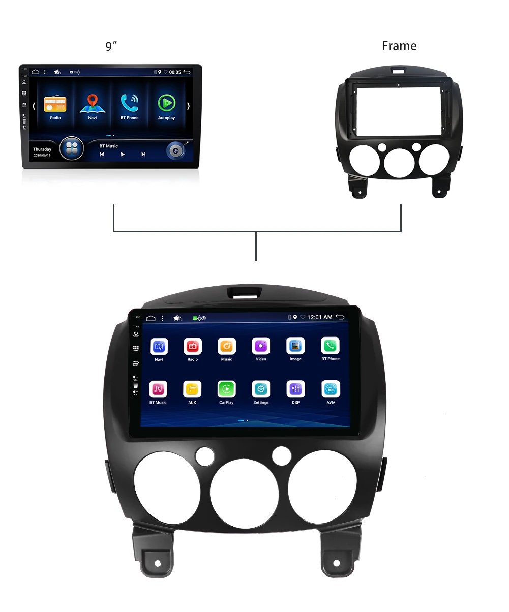 Автомобильный мультимедийный DVD-плеер Bosion Android 10 для Mazda 2 2007-2012 GPS-навигация IPS DSP 4