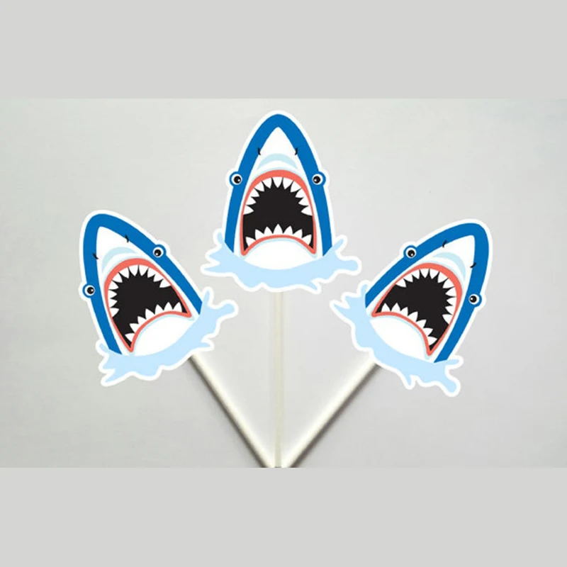 

Kid Birthday Party Decoration Baby Shower Shark Cupcake Toppers -Set of 20
