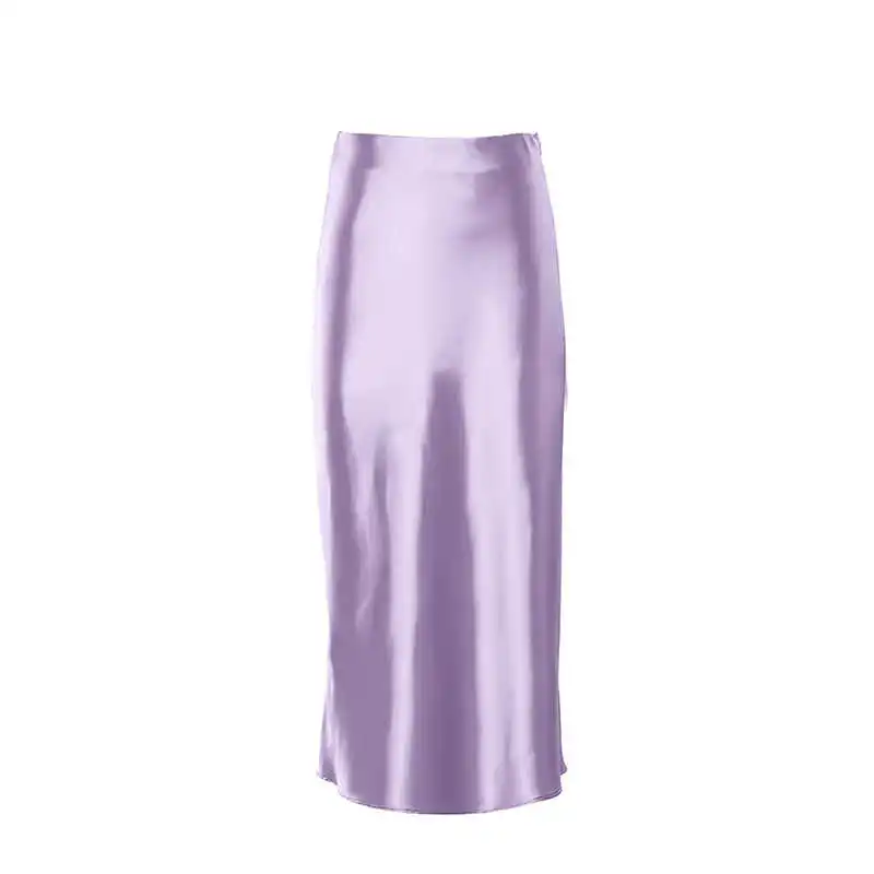 

Solid Purple Satin Silk Skirt Women High Waisted Summer Long Skirt New 2021 Elegant Ladies Office Skirts Midi Spring