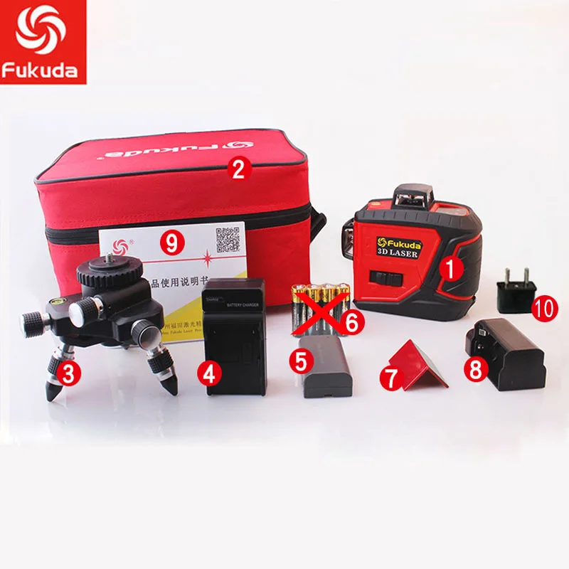 Red laser level Fukuda 12 линий MW-93T литиевая батарея зеленый лазерный уровень 360 вертикальный и горизонтальный самонивелирующийся перекрестный 3D лазерный уровень - Цвет: Red laser level