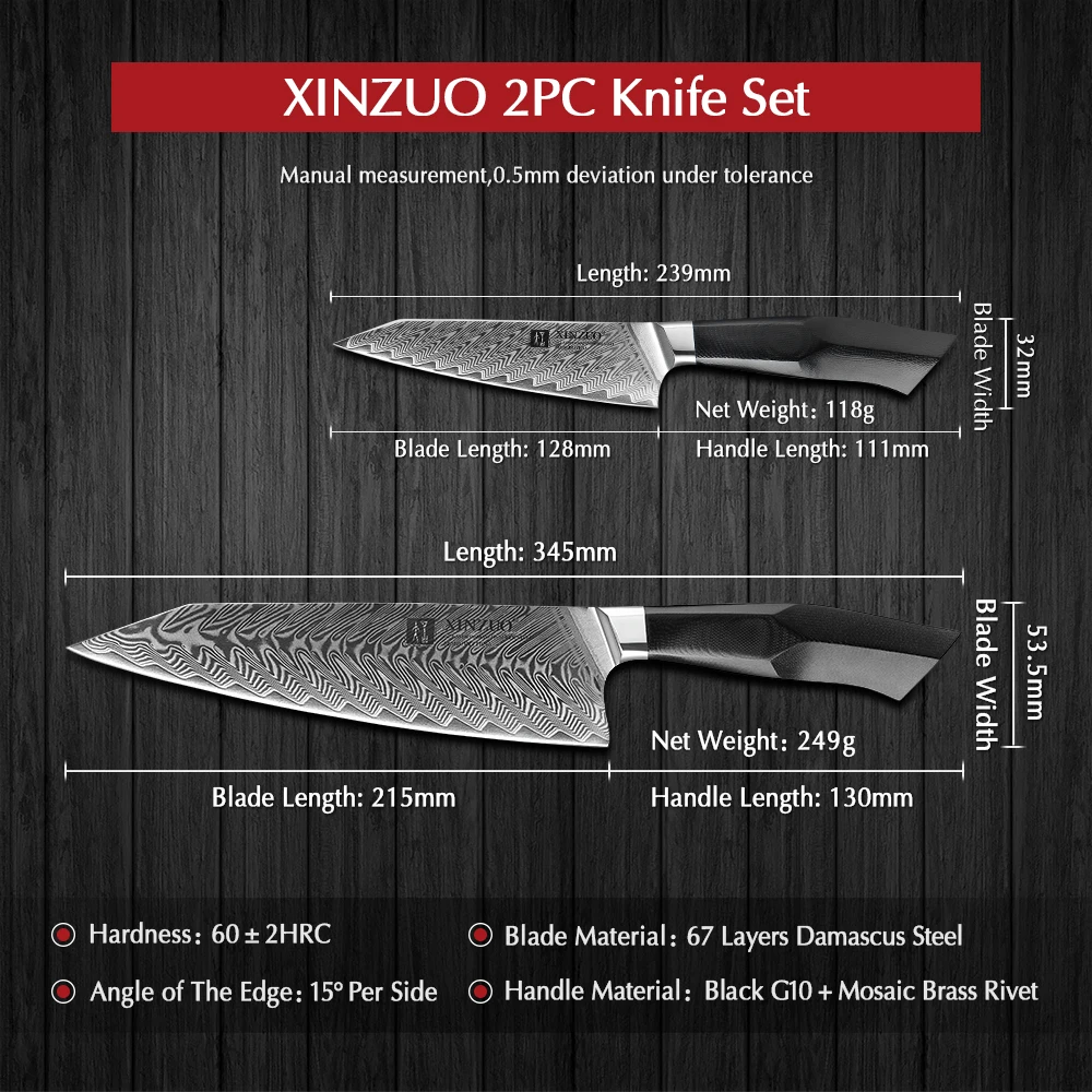 XINZUO 2 шт. Кухня ножи Набор VG10 Дамаск Сталь Sharp шеф повара широкого применения Ножи