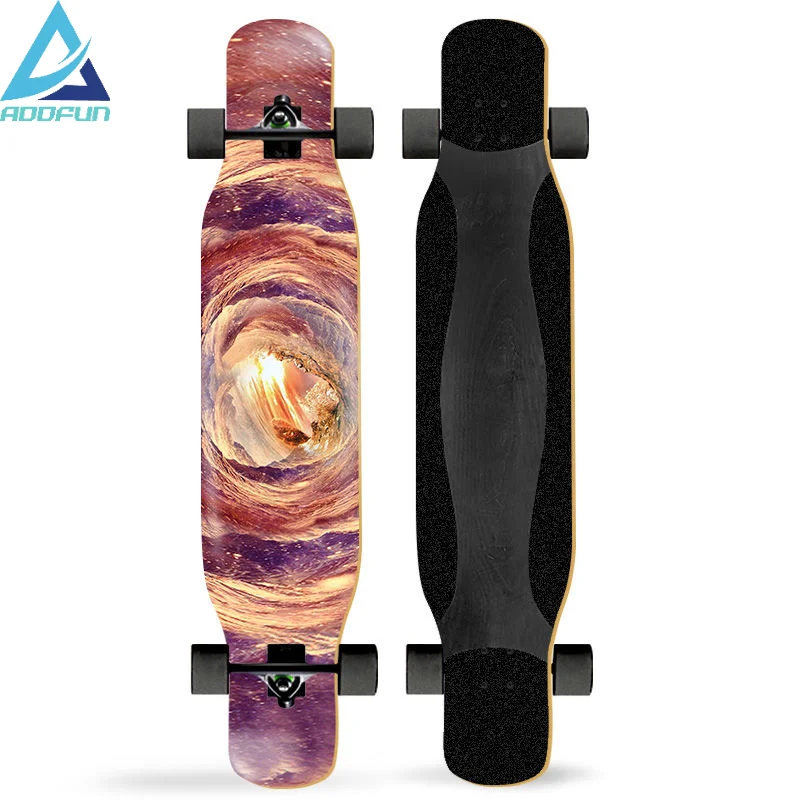 AddFun Longboard Skateboard Double Rocker Skate Boards for Adults Professional 117cm Skateboarding PU Perfusion Wheels Mount