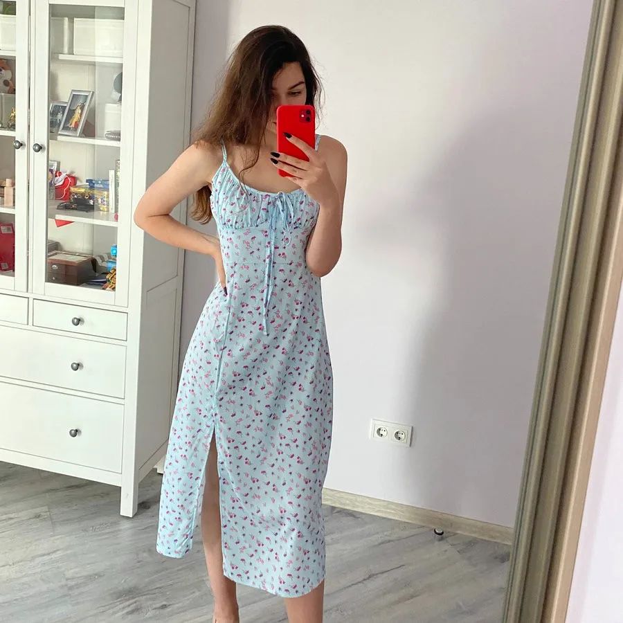 

Женское винтажное платье миди без рукавов, с цветочным принтом и Боковым Разрезом