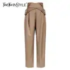 Женские прямые брюки TWOTWINSTYLE, Осенние, Необычные брюки, с высокой талией, на пуговицах, 2020