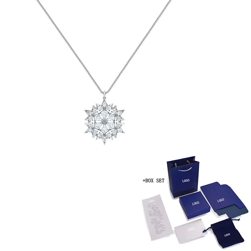 

Fashion SWA New MAGIC SNOW Platinum Women's Pendant Necklace Exquisite and charming snowflake crystal women's elegant jewelry