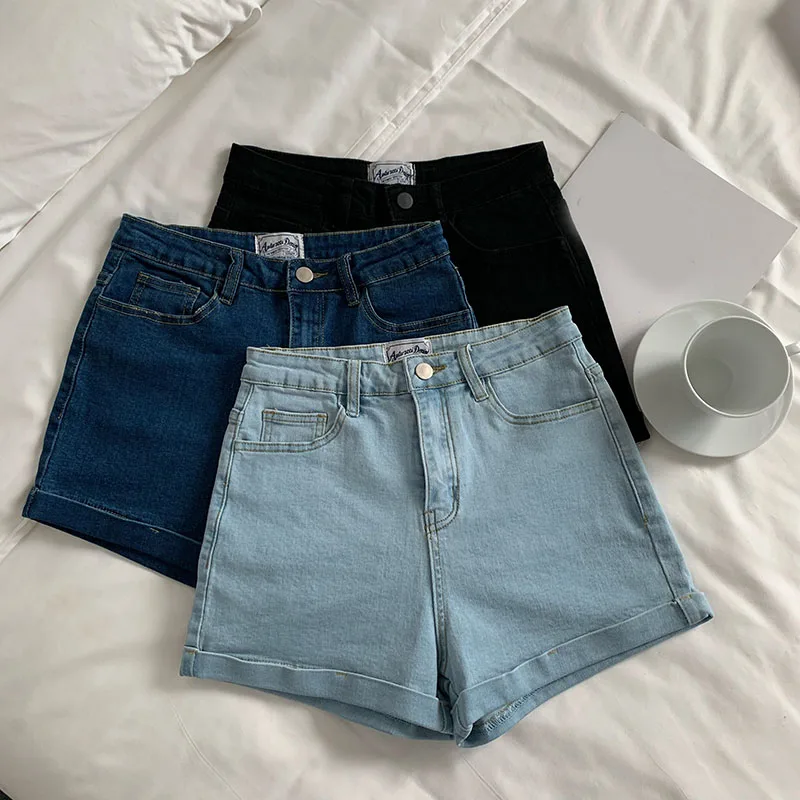

Women 's Curling Slim Jeans New 2021 New High Waist Black Shorts Skinny Slimming