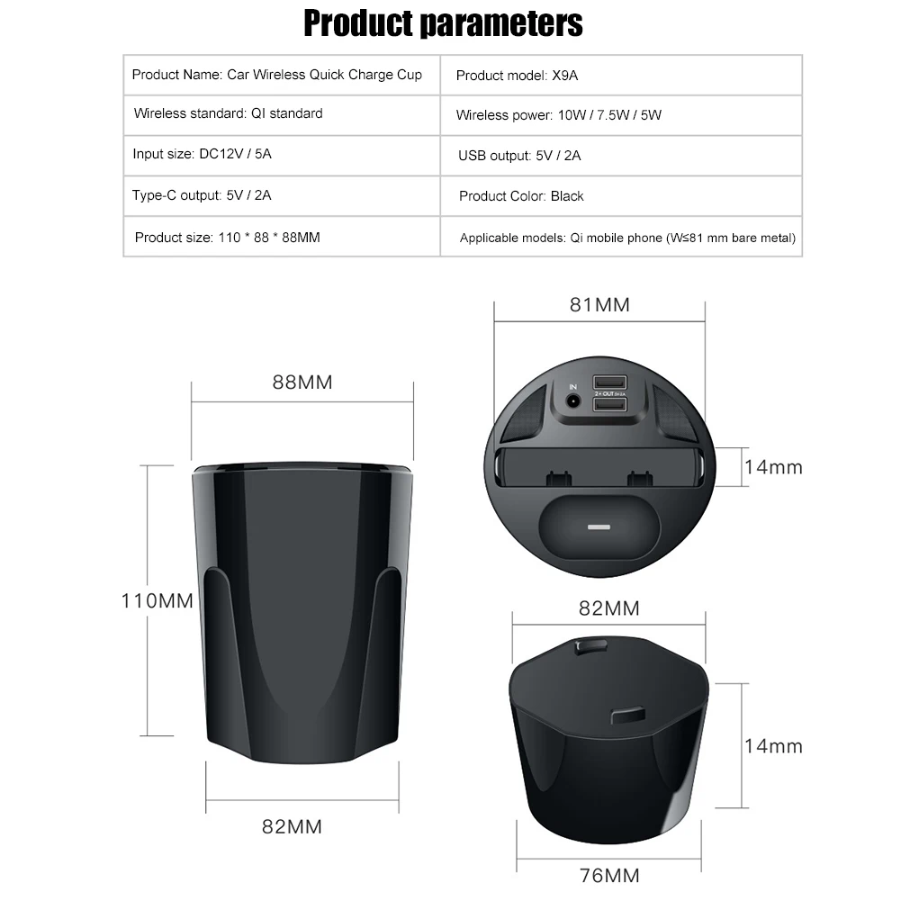 Автомобильное беспроводное зарядное устройство X9A с USB выходом 10 Вт быстрая
