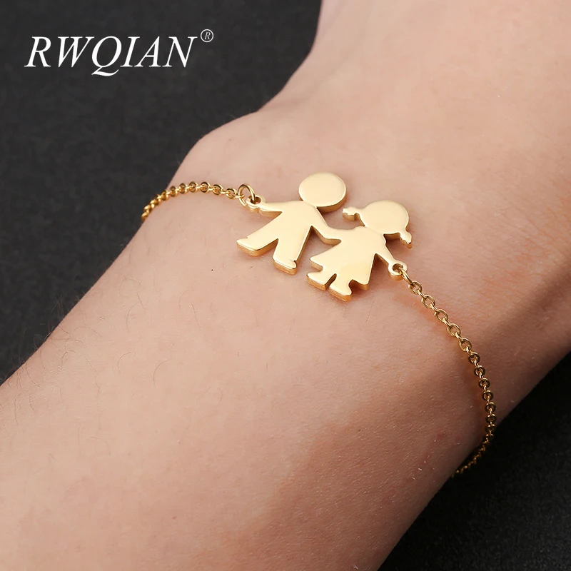 

Custom Baby Name Bracelets Two Kid Personalized Stainless Steel Bracelets For Women Men Gold Silver Color Family Jewelry Gift