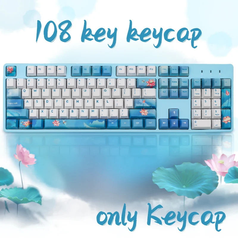 

Blue Lotus Keycaps Cherry Profile DYE-Sublimation PBT Keycap For Cherry MX Switch 61/87/104/108 Mechanical Keyboard