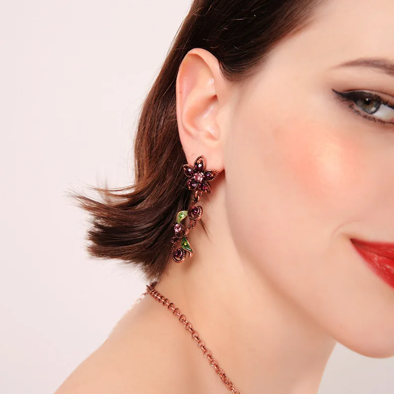 Fashion Necklace Jewelry Vintage Style Unique Crystal Enamel Butterfly Flowers Statement Earing For Women Set | Украшения и