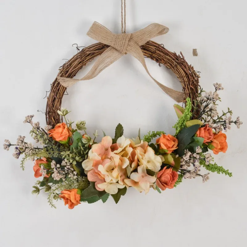

Autumn Harvest Season New Wreath Artificial Rose Hydrangea Hanging Decoration Handmade For Creative Wreath Festival Decoration