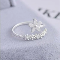2021 fashion silver flower finger ring charm open adjustable ring women gifts