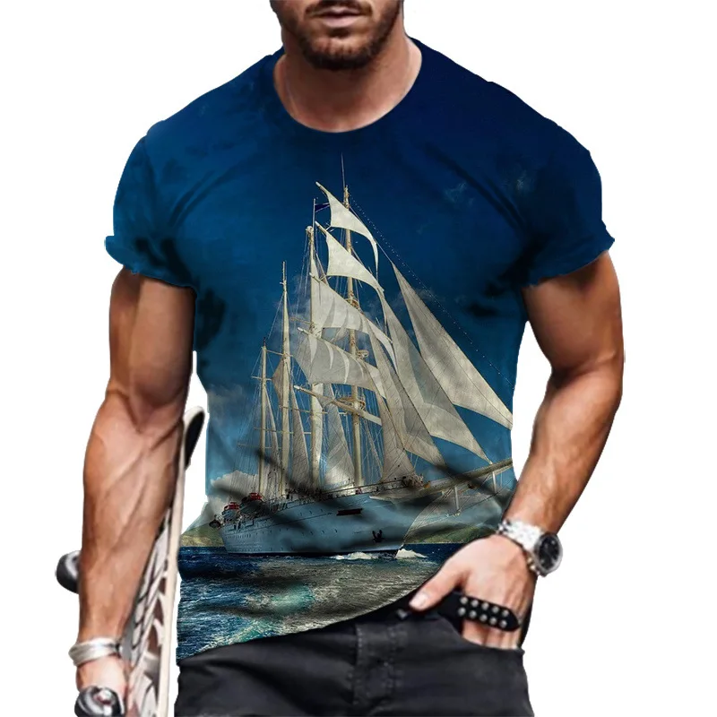 

2021 Summer Men's Sailing T-shirt Casual Cloud Tops 3d Ocean T-shirt Printing Short Sleeve Hip Hop Casual Top Streetwear Top