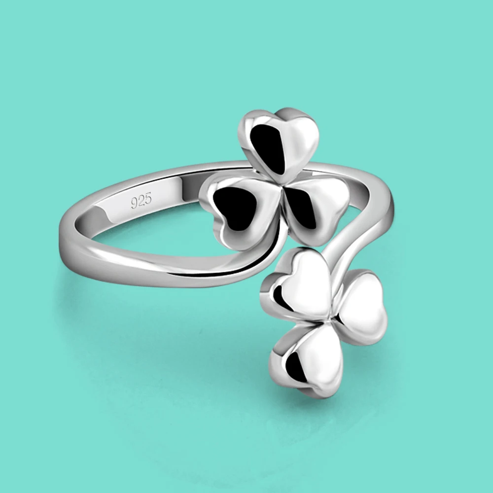 Клевера 925 пробы серебро темперамент кольцо Для женщин SilverJewelry Регулируемый