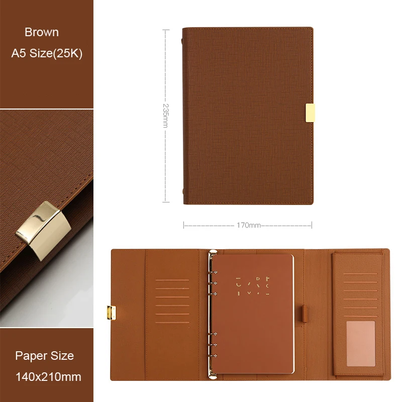 Brown A5 Изысканный деловой стиль офисный блокнот Весна связующий Дневник Книга-нет ручки, Размер A5/A6, TPN063 - Цвет: Brown A5