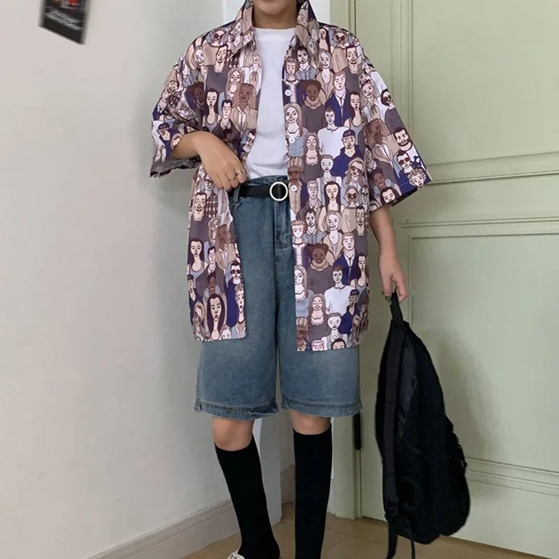 

Beach Style Printed Blouses Short Sleeve Shirts Women Summer Blouse Ladies Loose Harajuku Top