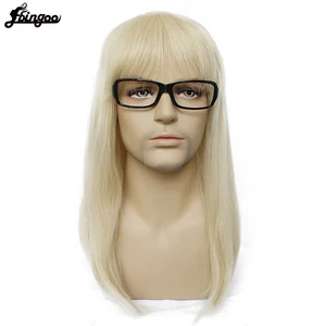 Ebingoo 70s 80s Хеллоуин металлический качающийся дискотечный парик для мужчин блонд длинные прямые синтетические парики с челкой многослойный парик для мужчин и женщин