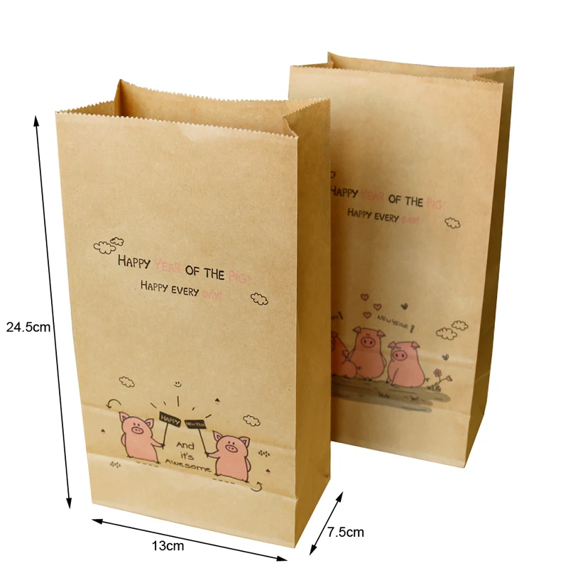 10pcs Kraft Paper Bag for Gifts Cartoon Pig Gift Wedding Candy Birthday Party Favor Cookie Biscuits Packaging | Дом и сад