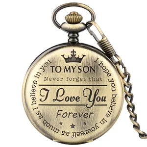 Оптовая цена 20 шт.лот античная бронзасереброзолоточерный дизайн моему сыну кварцевые карманные часы подарки на день рождения для детей