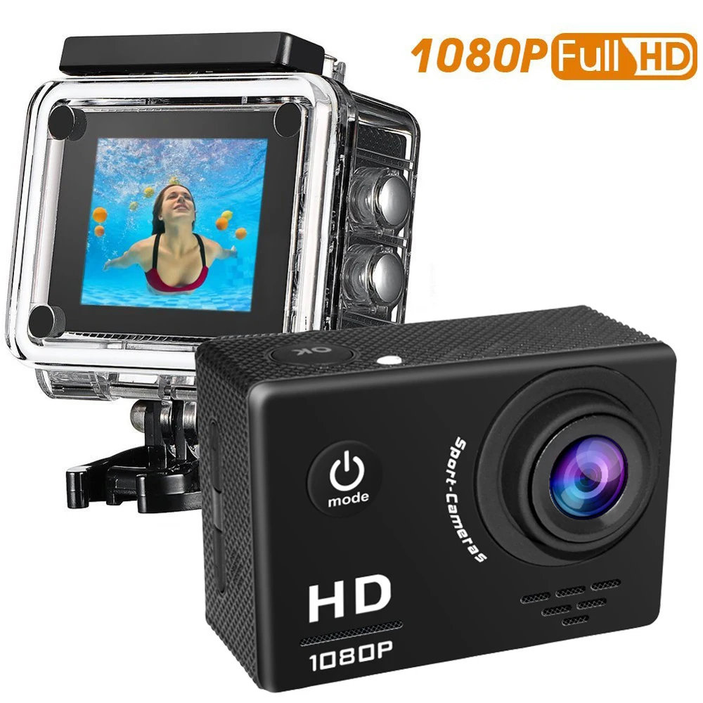 1080P Full HD Экшн камера 12 МП Спортивная 2 0 ''LCD 170D 30m Go Waterproof pro Sports DV Mini Helmet