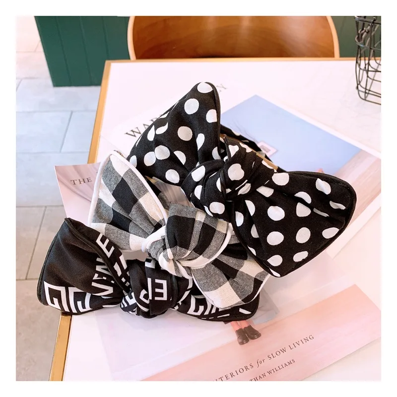 Женская повязка на голову с бантом Классическая черно белая ретро полосатая