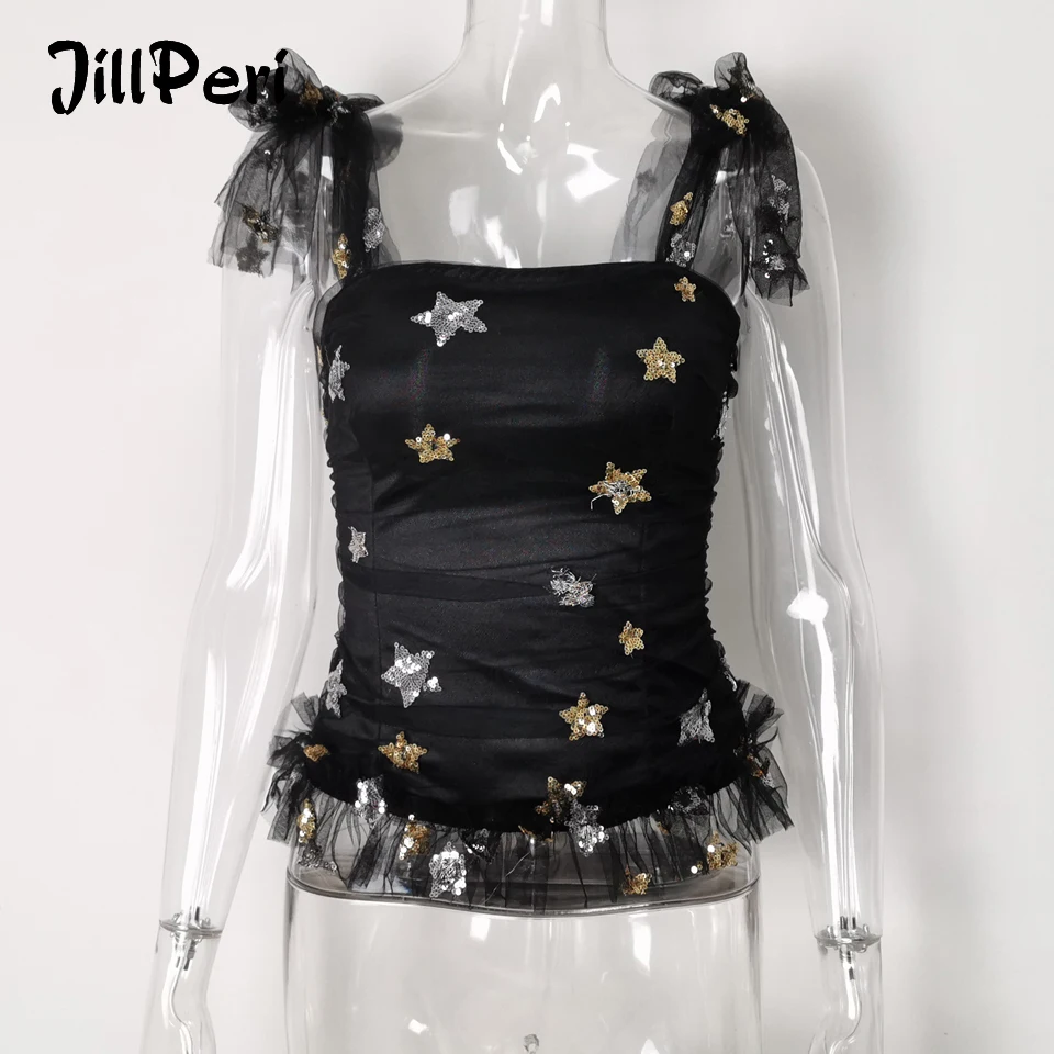 Топ JillPeri женский с бантом на плечах модный короткий эластичный со звездами и