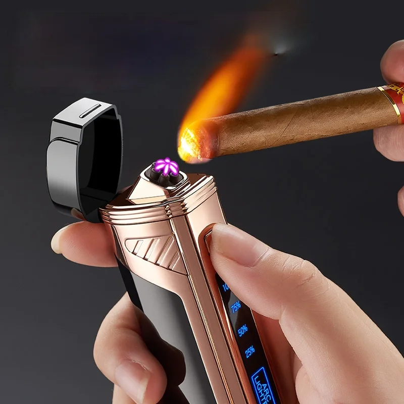 

Rechargeable Lighter USB Rechargeable Cigarette Lighter Six Arc Cigar Cutter Power Digital Display Smoking Accessories Men Gift