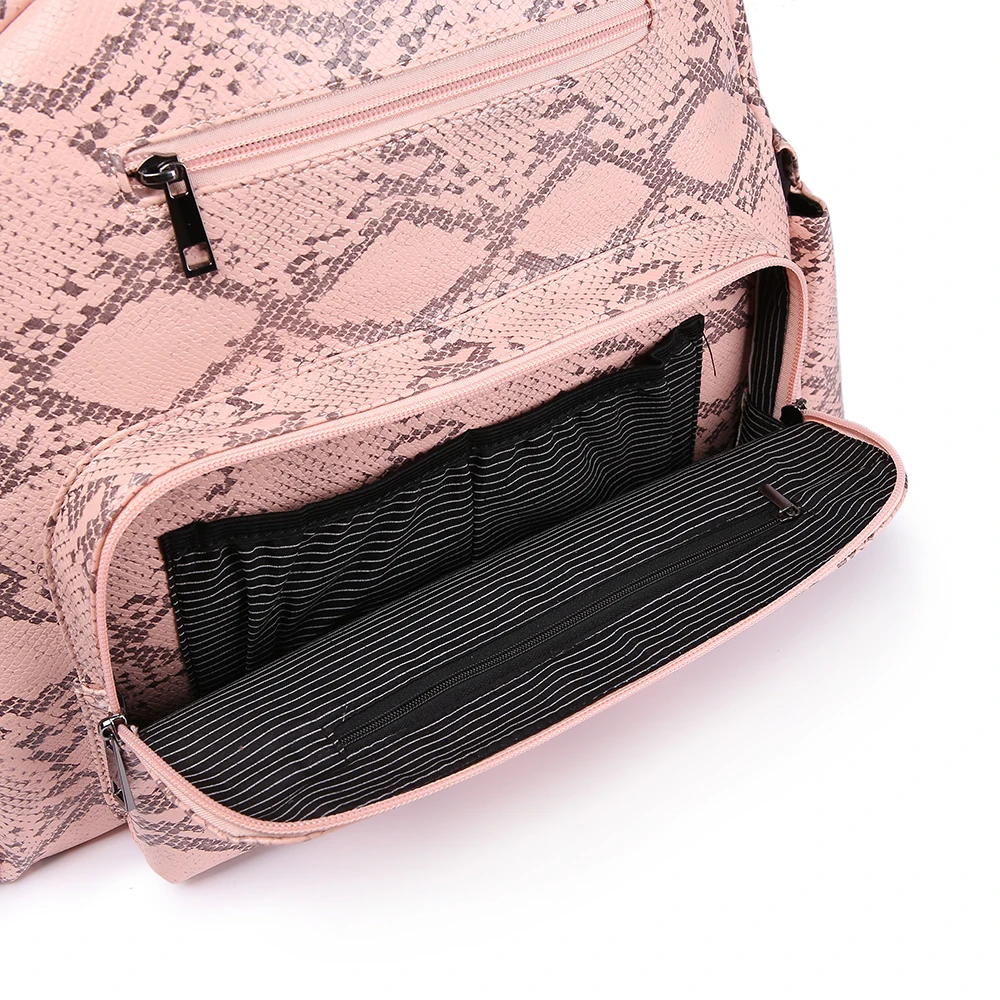 

Diaper Backpack for Mothers Waterproof Multi-function Stroller with Straps Pink Snake Print Stylish Diaper Bag for Baby Travel