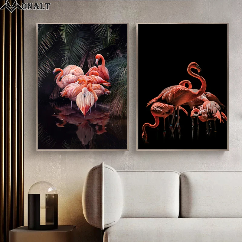 Холст Decorativas wall art Фламинго постеры с животными черный Розовый печати изображения