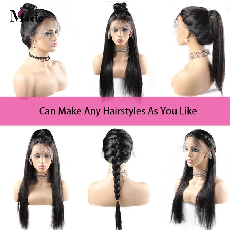 Meetu 4x4 Lace Closure Wig Indian Human Hair Wigs Pre-Plucked With Baby Hair Remy Straight Lace Front Human Hair Wigs For Women