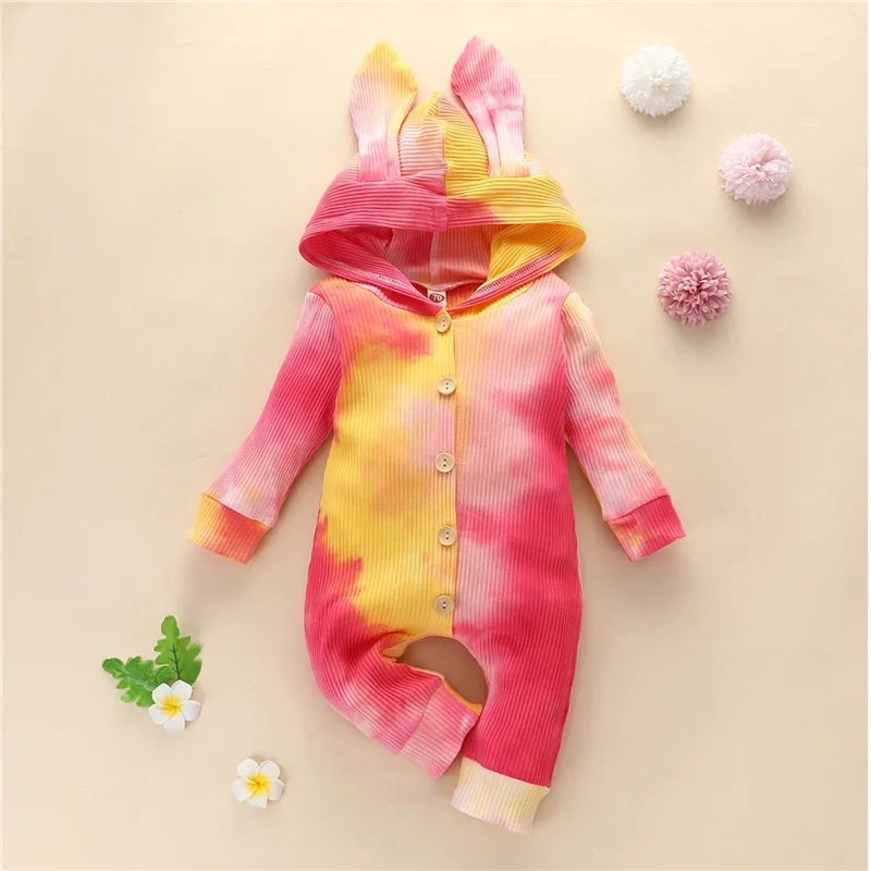 

0-12Months Newborn Baby Girls Casual Cotton Cute Romper Suit,Children Kids Girls Long Sleeve Fleece,Tie-dye Rabbit Hat Clothing