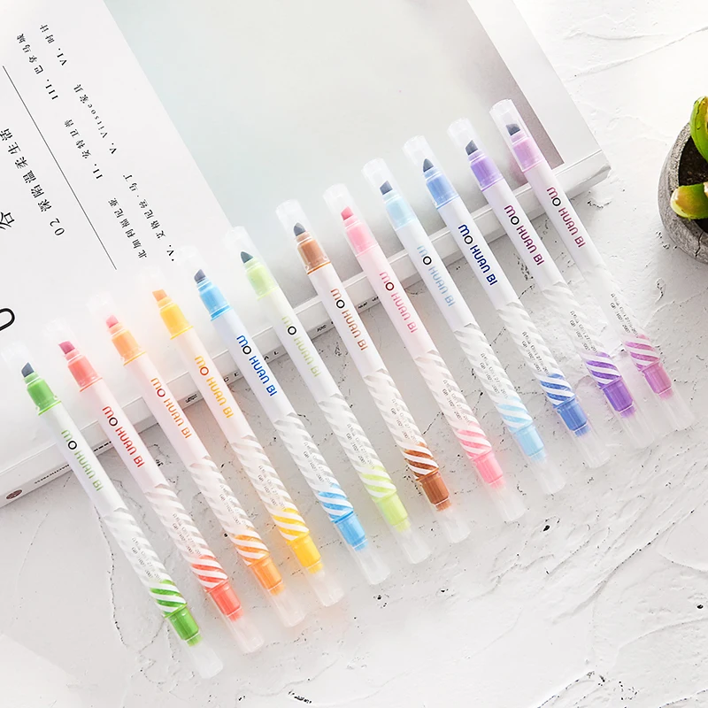 

12pcs Magic color drawing pen set Discolored highlighter marker spot Liner pens Scrapbooking art supplies Stationery School F809