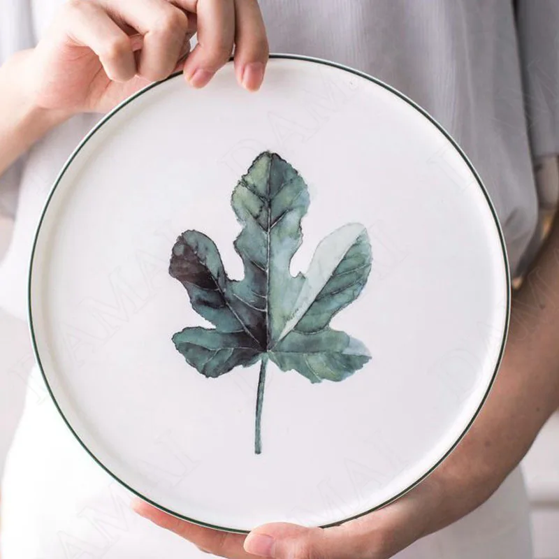 

European Ceramic Plate Underglaze Plant Living Room Dessert Plates Western Restaurant Fruit Salad Organizer Kitchen Tableware