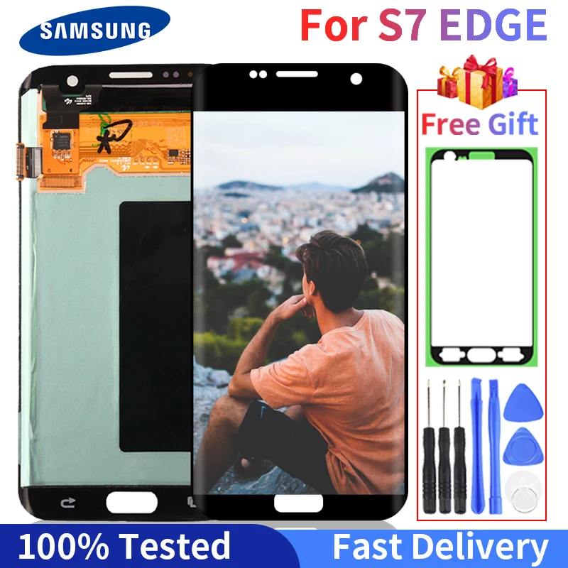

100% Оригинальный ЖК-экран для Samsung Galaxy S7 edge, ЖК-дисплей G935F SM-G935FD, сенсорный экран, дигитайзер в сборе с рамкой