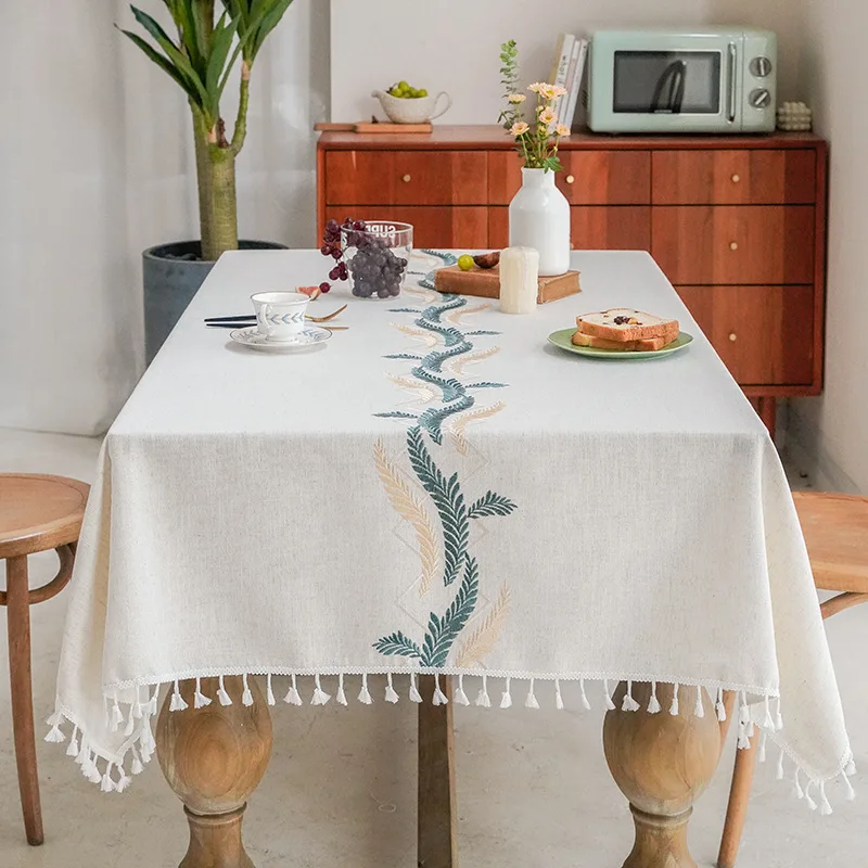 

Embroidery Table Cloth Rectangular Coffee Table Tassel Dustproof Oilproof Tablecloth Tea Cloth Home Kitchen Decor