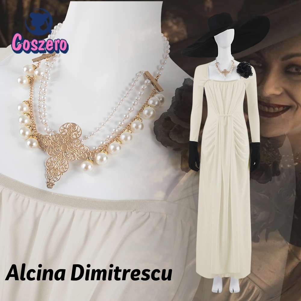 

Village Alcina Dimitrescu Cosplay Costume Outfits Halloween Party White Dress Carnival Suit